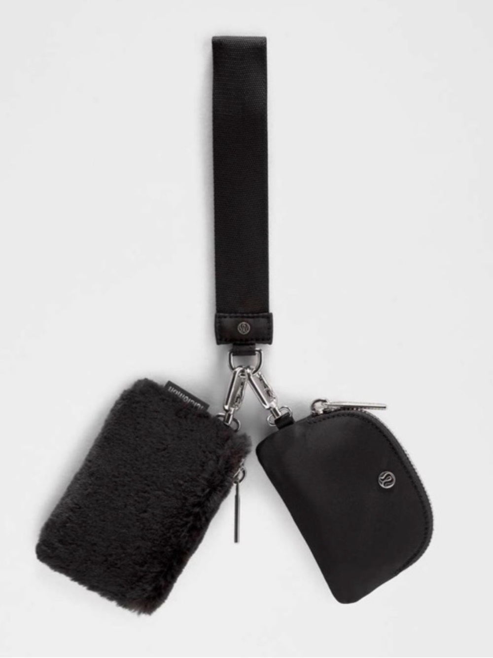 Lululemon NWT Dual Pouch Wristlet Plush Fleece Black Silver Hardware
